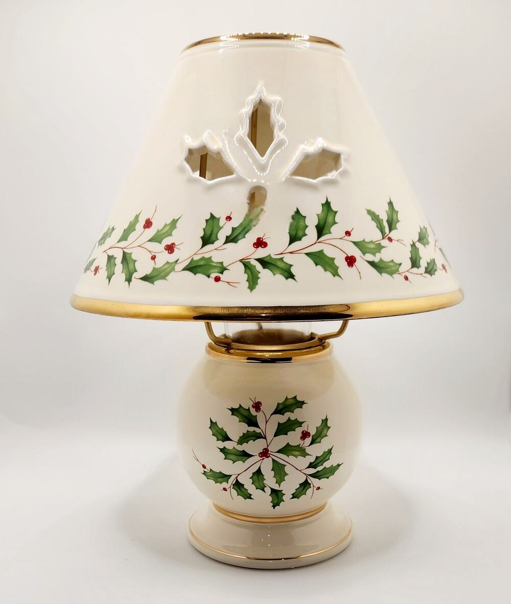 New Holiday Holly Ceramic Candle Lamp Tealight Accent Lamp w/Box Christmas Decor